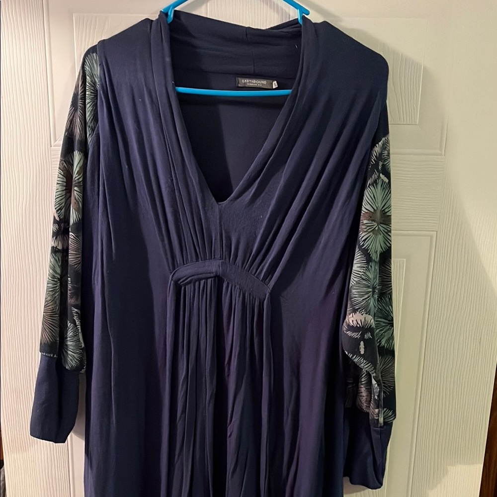 EARTHBOUND Navy Dress with Patterned Sleeves
